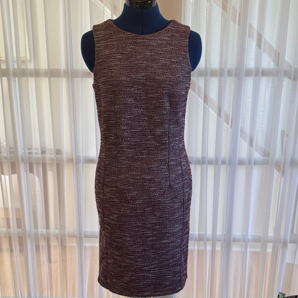 LOFT side 6 maroon/black tweed tailored shift dress, EUC